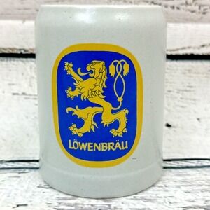 Ceramarte  Vintage Lowenbrau 5" Beer Stein Mug Tankard Gray, Gold, & Blue‎